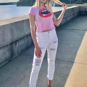 YMI WHITE RIPPED HIGH RISE JEANS